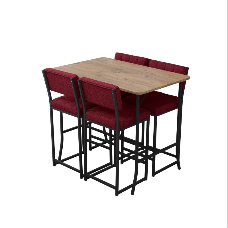 Bar Table & Stool Set (5 Pieces) Retro - Burgundy, Walnut Burgundy
Walnut