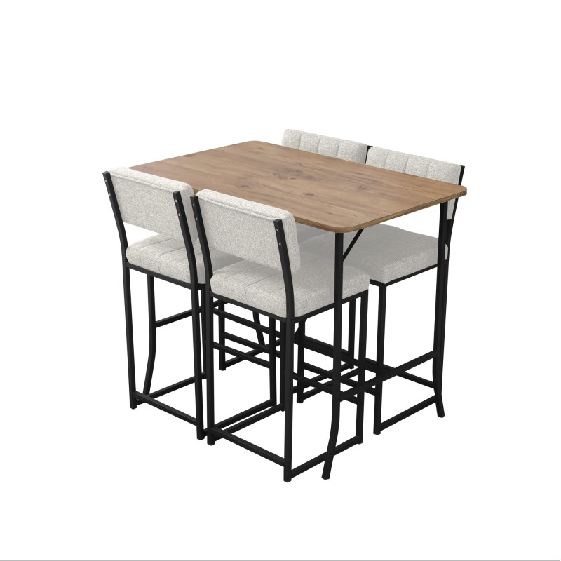 Bar Table & Stool Set (5 Pieces) Retro - Cream, Walnut Cream
Walnut