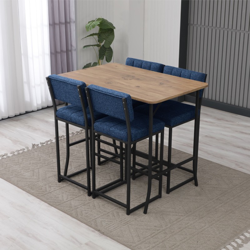 Bar Table & Stool Set (5 Pieces) Retro - Navy Blue, Walnut Navy Blue
Walnut