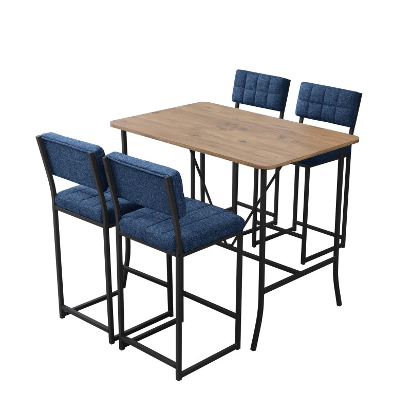 Bar Table & Stool Set (5 Pieces) Retro - Navy Blue, Walnut Navy Blue
Walnut