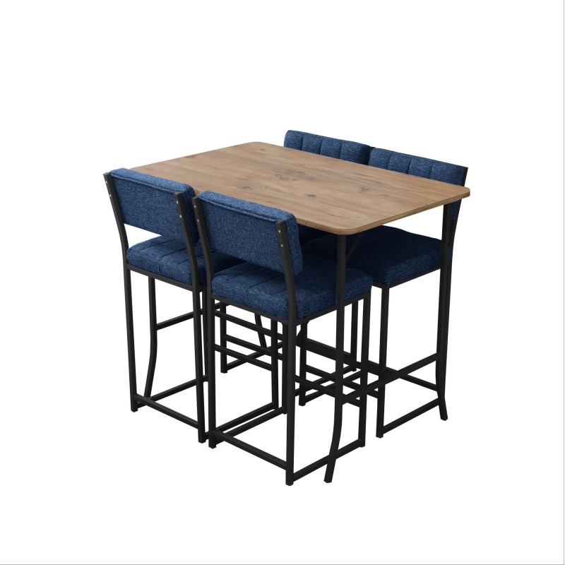 Bar Table & Stool Set (5 Pieces) Retro - Navy Blue, Walnut Navy Blue
Walnut