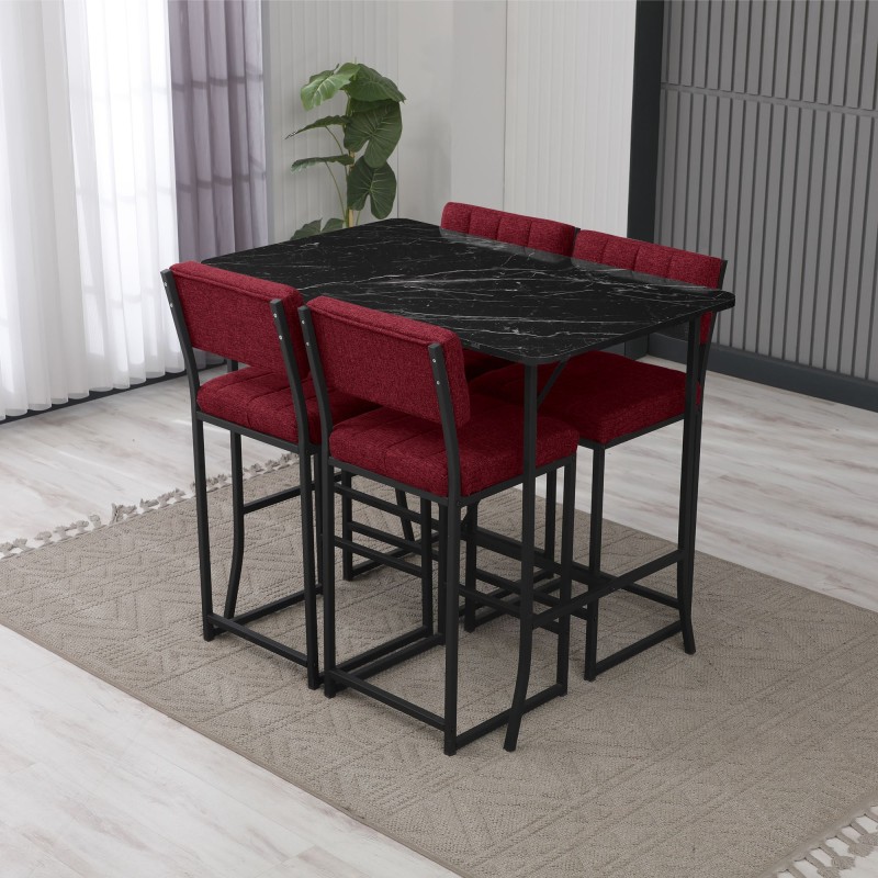 Bar Table & Stool Set (5 Pieces) Retro - Burgundy, Black Burgundy
Black