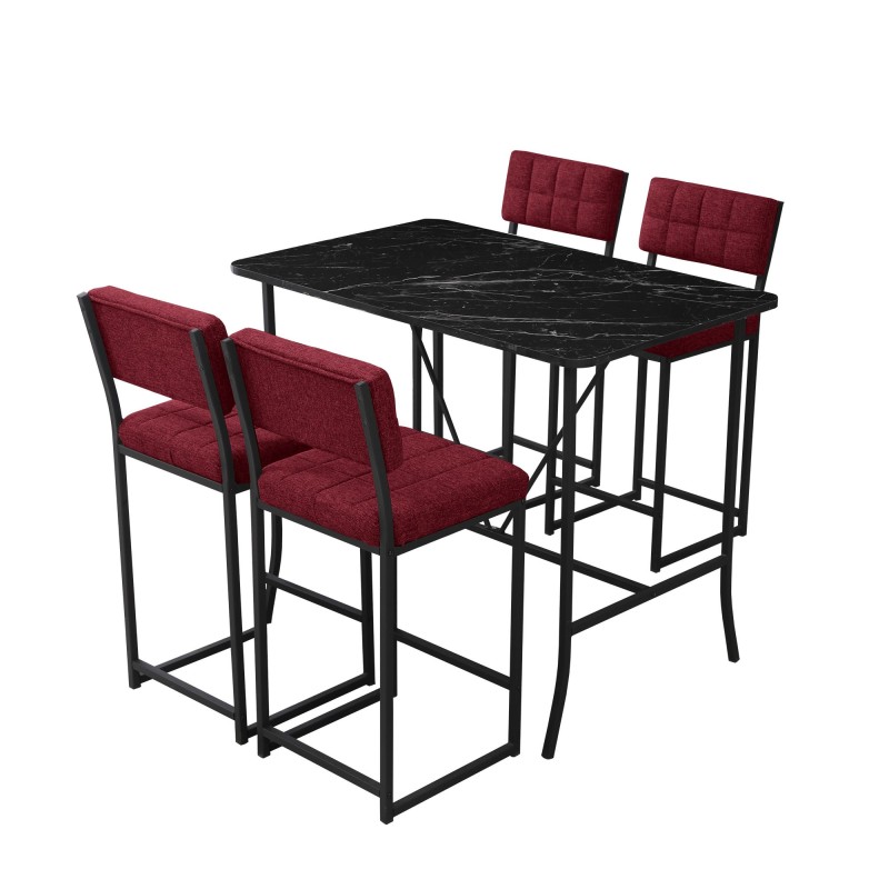 Bar Table & Stool Set (5 Pieces) Retro - Burgundy, Black Burgundy
Black