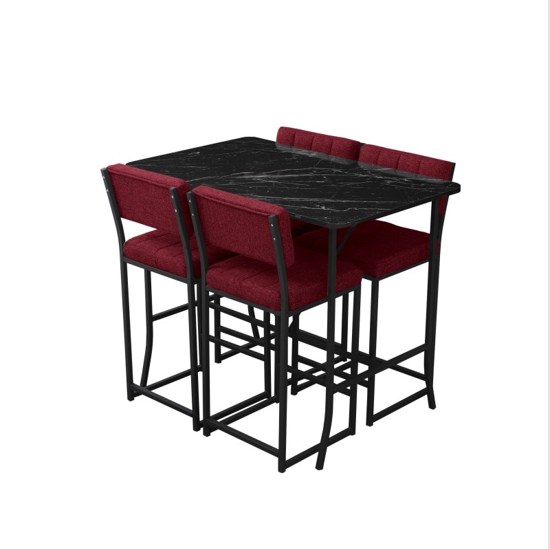 Bar Table & Stool Set (5 Pieces) Retro - Burgundy, Black Burgundy
Black