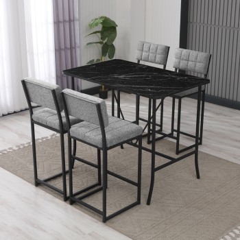 Bar Table & Stool Set (5 Pieces) Retro - Grey, Black Grey
Black