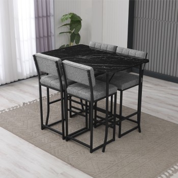 Bar Table & Stool Set (5 Pieces) Retro - Grey, Black Grey
Black