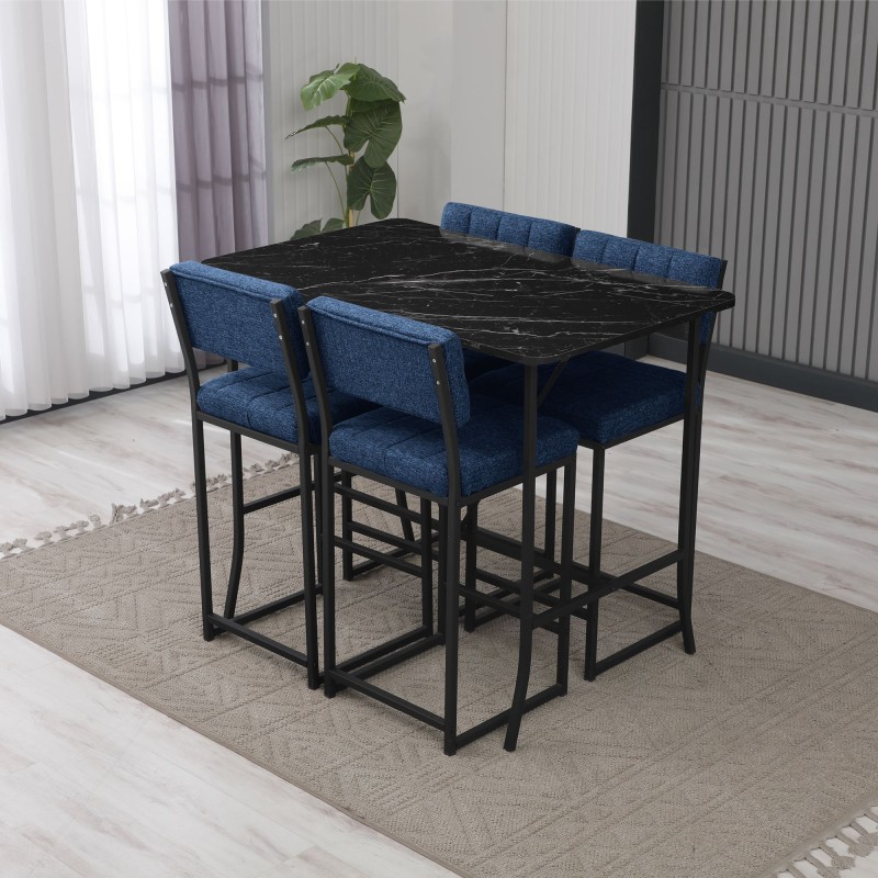 Bar Table & Stool Set (5 Pieces) Retro - Navy Blue, Black Navy Blue
Black