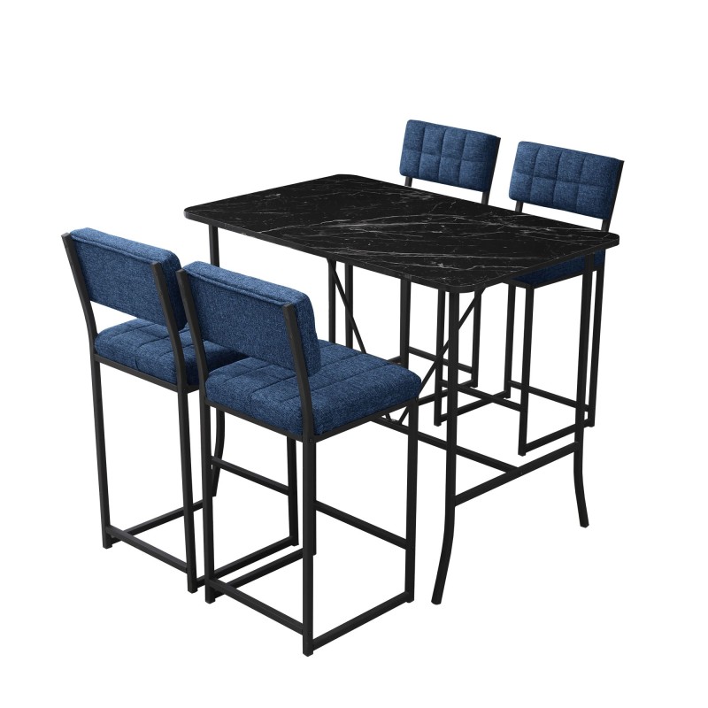 Bar Table & Stool Set (5 Pieces) Retro - Navy Blue, Black Navy Blue
Black