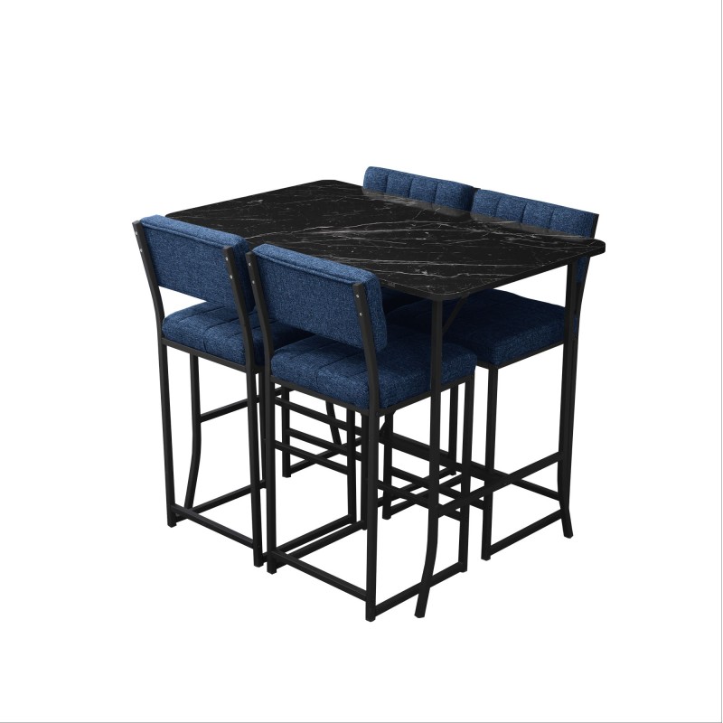 Bar Table & Stool Set (5 Pieces) Retro - Navy Blue, Black Navy Blue
Black