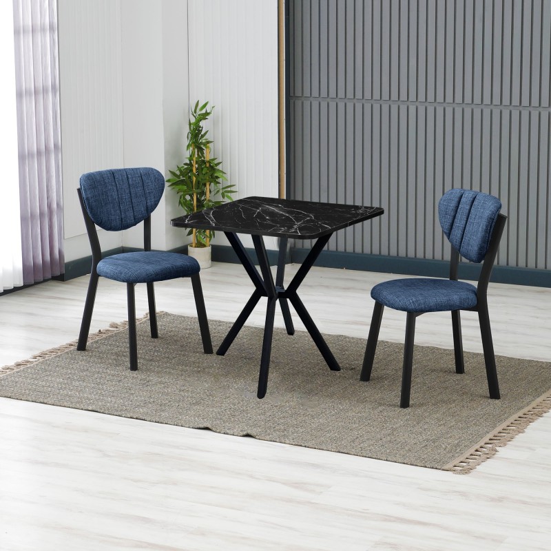 Extendable Dining Table & Chairs Set (3 Pieces) Elma - Navy Blue, Black Navy Blue
Black