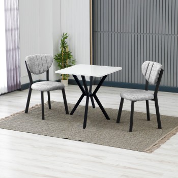 Extendable Dining Table & Chairs Set (3 Pieces) Elma - Grey, White Grey
White