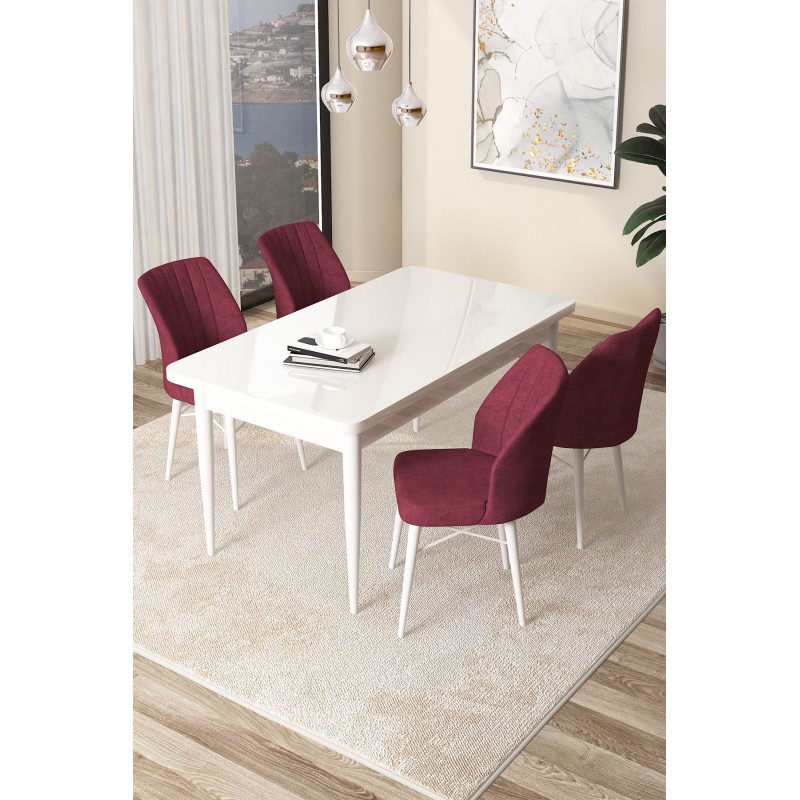 Dining Table & Chairs Set (5 Pieces) Arp - White, Burgundy White
Burgundy