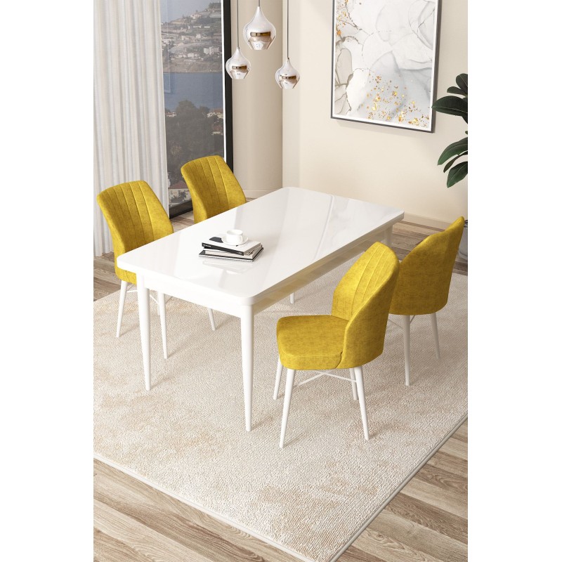 Dining Table & Chairs Set (5 Pieces) Arp - White, Mustard White
Mustard