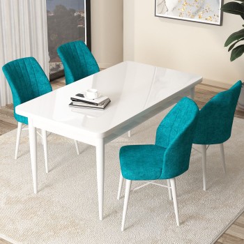Dining Table & Chairs Set (5 Pieces) Arp - White, Turquoise White
Turquoise