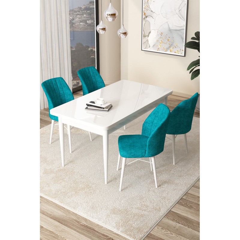 Dining Table & Chairs Set (5 Pieces) Arp - White, Turquoise White
Turquoise