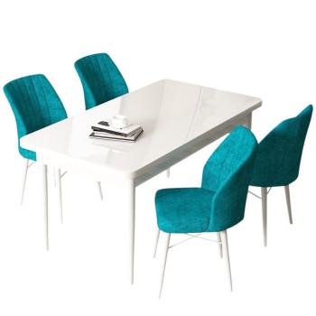Dining Table & Chairs Set (5 Pieces) Arp - White, Turquoise White
Turquoise