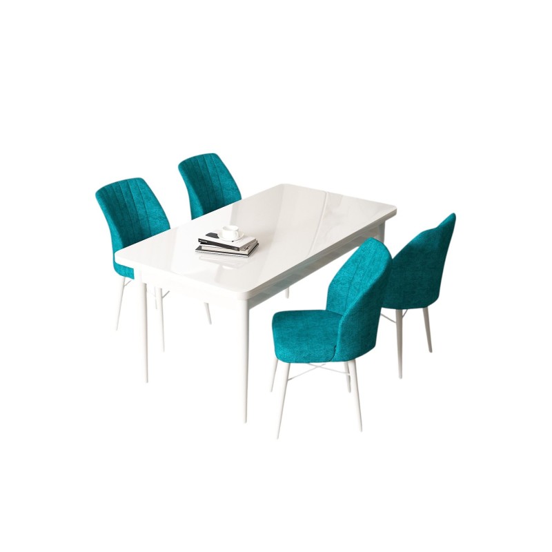 Dining Table & Chairs Set (5 Pieces) Arp - White, Turquoise White
Turquoise