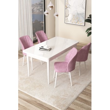 Dining Table & Chairs Set (5 Pieces) Arp - White, Pink White
Pink