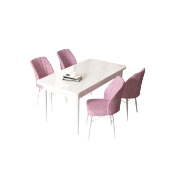 Dining Table & Chairs Set (5 Pieces) Arp - White, Pink White
Pink