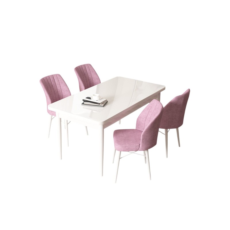 Dining Table & Chairs Set (5 Pieces) Arp - White, Pink White
Pink