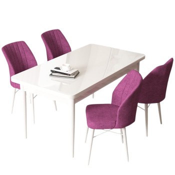 Dining Table & Chairs Set (5 Pieces) Arp - White, Purple White
Purple