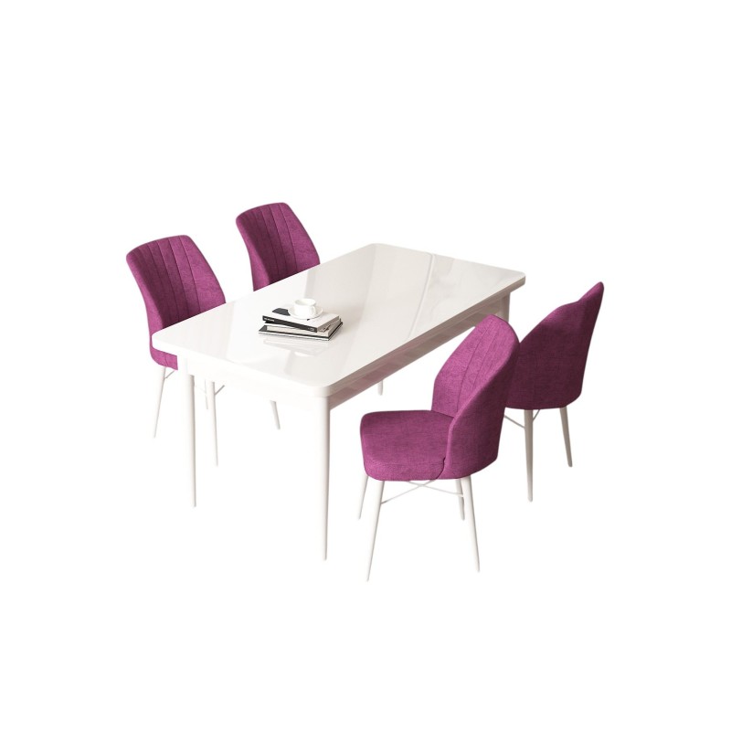 Dining Table & Chairs Set (5 Pieces) Arp - White, Purple White
Purple