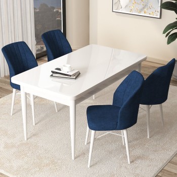 Dining Table & Chairs Set (5 Pieces) Arp - White, Navy Blue White
Navy Blue