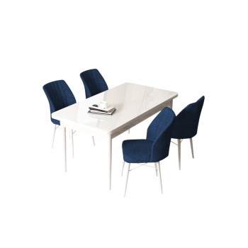 Dining Table & Chairs Set (5 Pieces) Arp - White, Navy Blue White
Navy Blue
