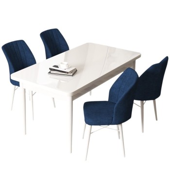 Dining Table & Chairs Set (5 Pieces) Arp - White, Navy Blue White
Navy Blue