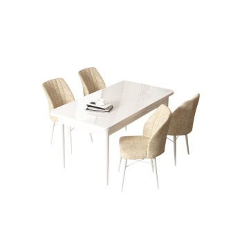 Dining Table & Chairs Set (5 Pieces) Arp - White, Cream White
Cream