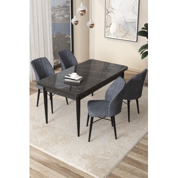 Dining Table & Chairs Set (5 Pieces) Arp - Black Marble, Fume Black Marble
Fume