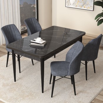 Dining Table & Chairs Set (5 Pieces) Arp - Black Marble, Fume Black Marble
Fume