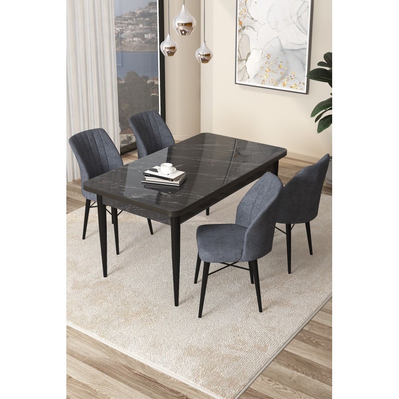 Dining Table & Chairs Set (5 Pieces) Arp - Black Marble, Fume Black Marble
Fume