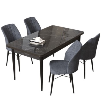 Dining Table & Chairs Set (5 Pieces) Arp - Black Marble, Fume Black Marble
Fume