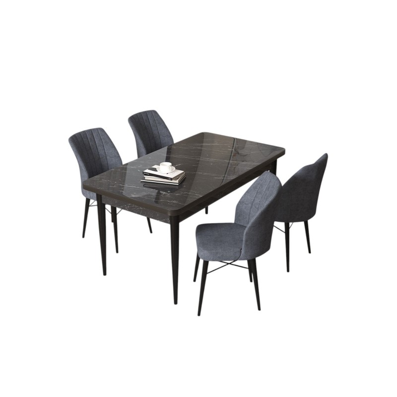 Dining Table & Chairs Set (5 Pieces) Arp - Black Marble, Fume Black Marble
Fume