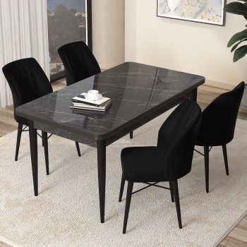 Dining Table & Chairs Set (5 Pieces) Arp - Black Marble, Black Black Marble
Black