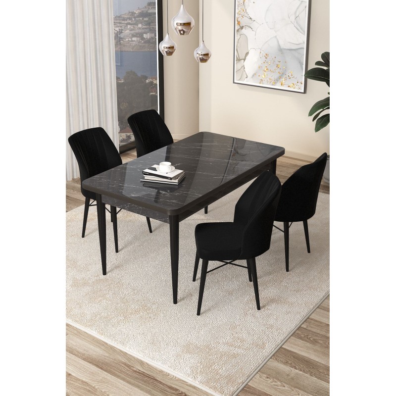 Dining Table & Chairs Set (5 Pieces) Arp - Black Marble, Black Black Marble
Black