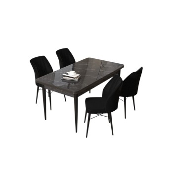 Dining Table & Chairs Set (5 Pieces) Arp - Black Marble, Black Black Marble
Black