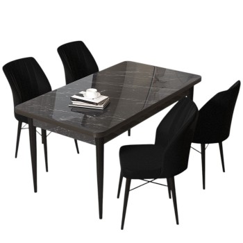 Dining Table & Chairs Set (5 Pieces) Arp - Black Marble, Black Black Marble
Black