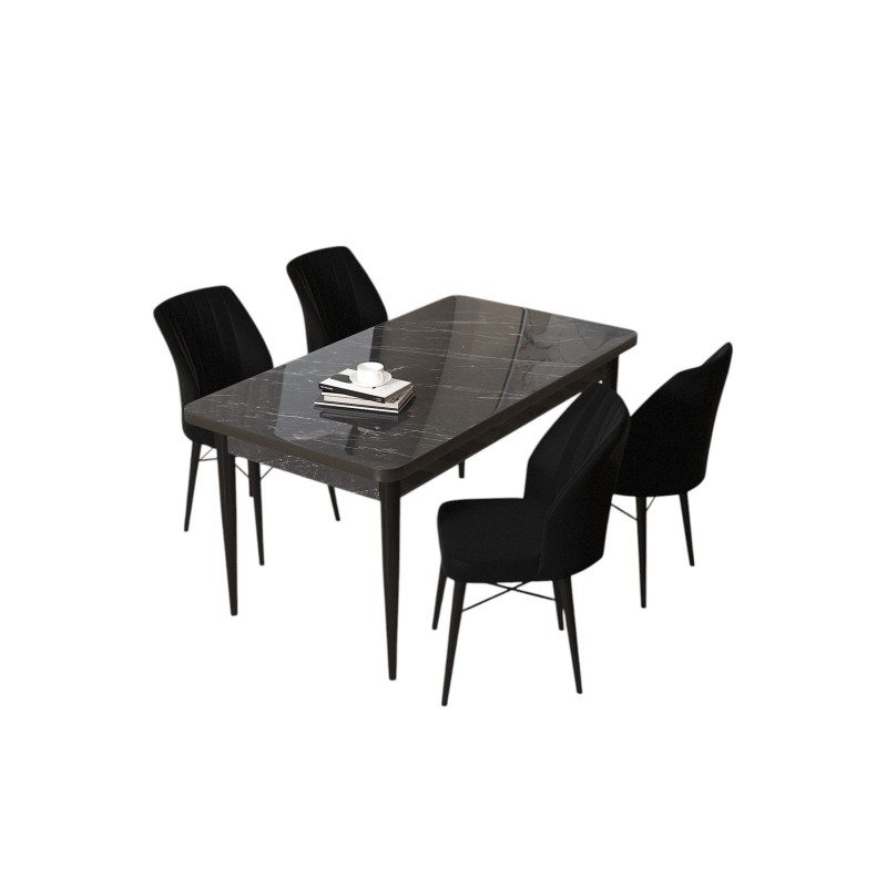 Dining Table & Chairs Set (5 Pieces) Arp - Black Marble, Black Black Marble
Black
