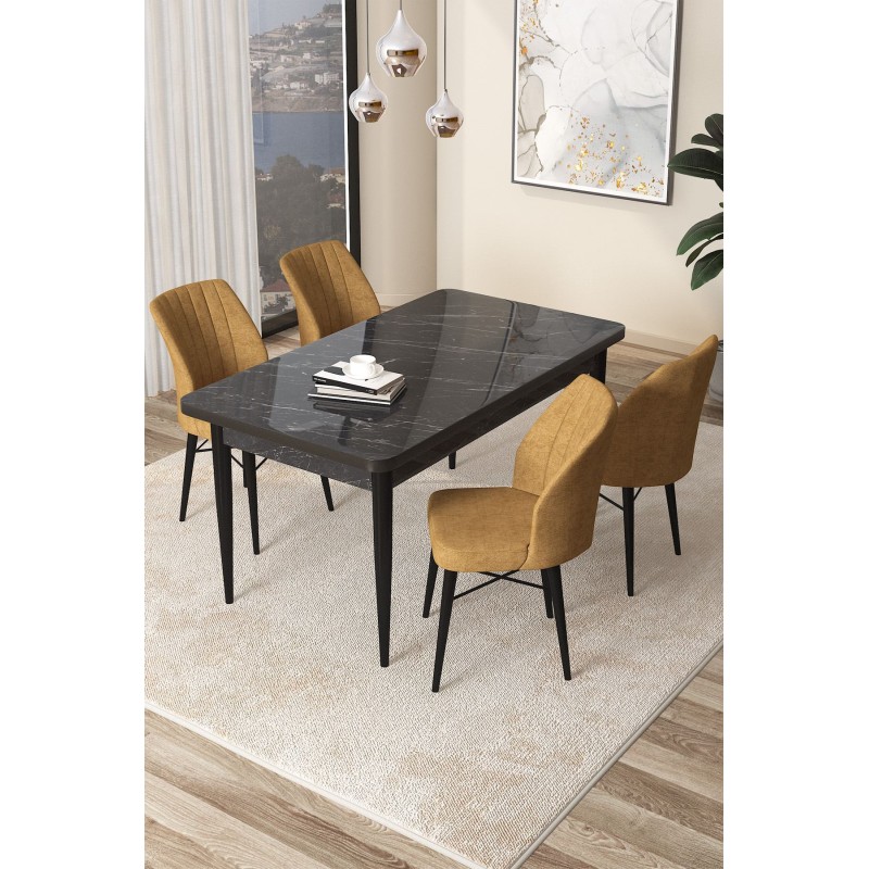 Dining Table & Chairs Set (5 Pieces) Arp - Black Marble, Cappuccino Black Marble
Cappuccino