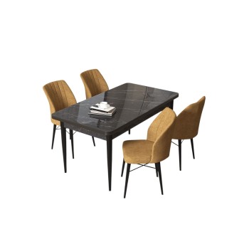 Dining Table & Chairs Set (5 Pieces) Arp - Black Marble, Cappuccino Black Marble
Cappuccino