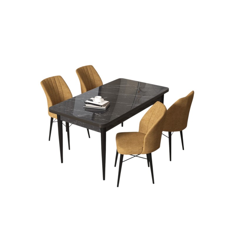 Dining Table & Chairs Set (5 Pieces) Arp - Black Marble, Cappuccino Black Marble
Cappuccino
