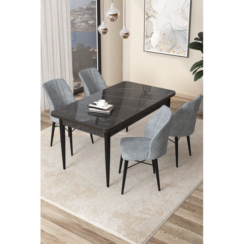 Dining Table & Chairs Set (5 Pieces) Arp - Black Marble, Grey Black Marble
Grey