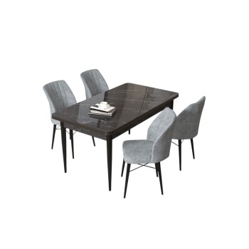 Dining Table & Chairs Set (5 Pieces) Arp - Black Marble, Grey Black Marble
Grey