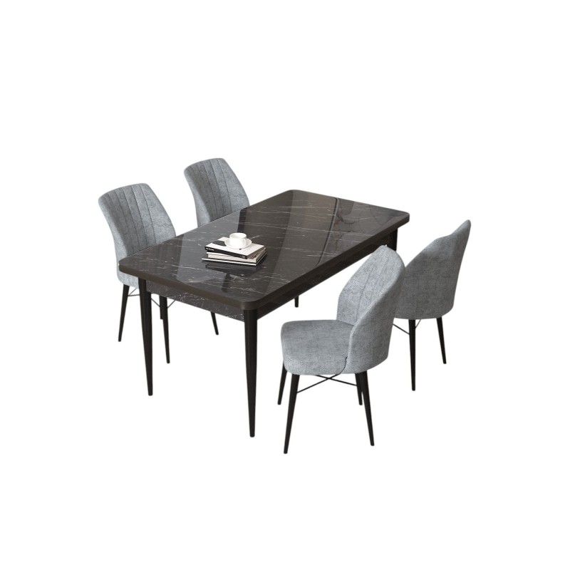 Dining Table & Chairs Set (5 Pieces) Arp - Black Marble, Grey Black Marble
Grey