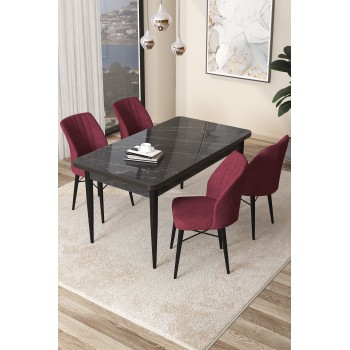 Dining Table & Chairs Set (5 Pieces) Arp - Black Marble, Burgundy Black Marble
Burgundy