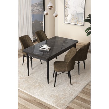 Dining Table & Chairs Set (5 Pieces) Arp - Black Marble, Brown Black Marble
Brown