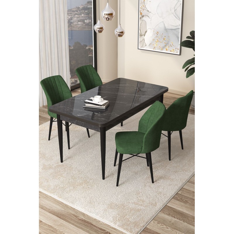 Dining Table & Chairs Set (5 Pieces) Arp - Black Marble, Khaki Black Marble
Khaki