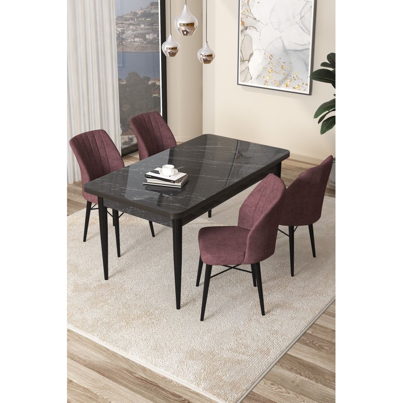 Dining Table & Chairs Set (5 Pieces) Arp - Black Marble, Dusty Rose Black Marble
Dusty Rose